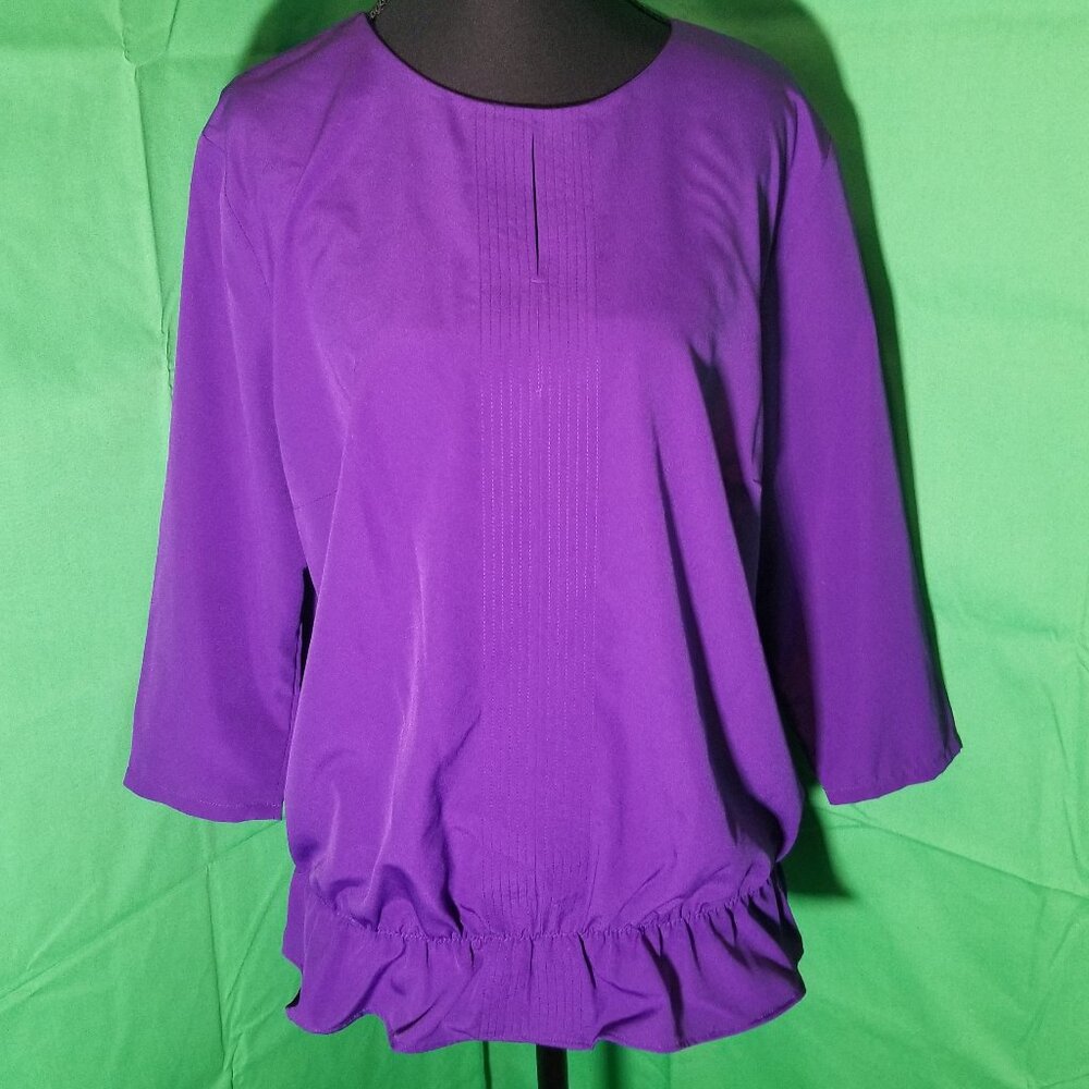 Lauren Ralph Lauren Women’s Large 3/4 Sleeve Purple Blouse Key Hole Business NWT